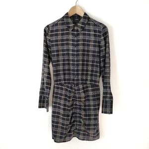 Theory Asymmetrical Plaid Drape Shirtdress Petite